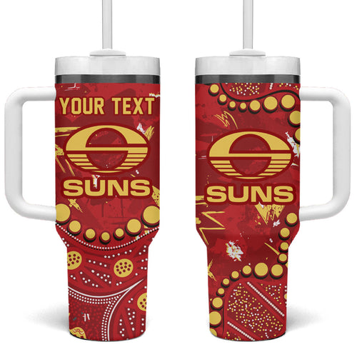 Personalized Gold Coast Suns Tumbler With Handle Aboriginal Pattern with Graffiti Style