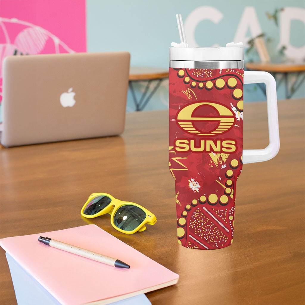Personalized Gold Coast Suns Tumbler With Handle Aboriginal Pattern with Graffiti Style