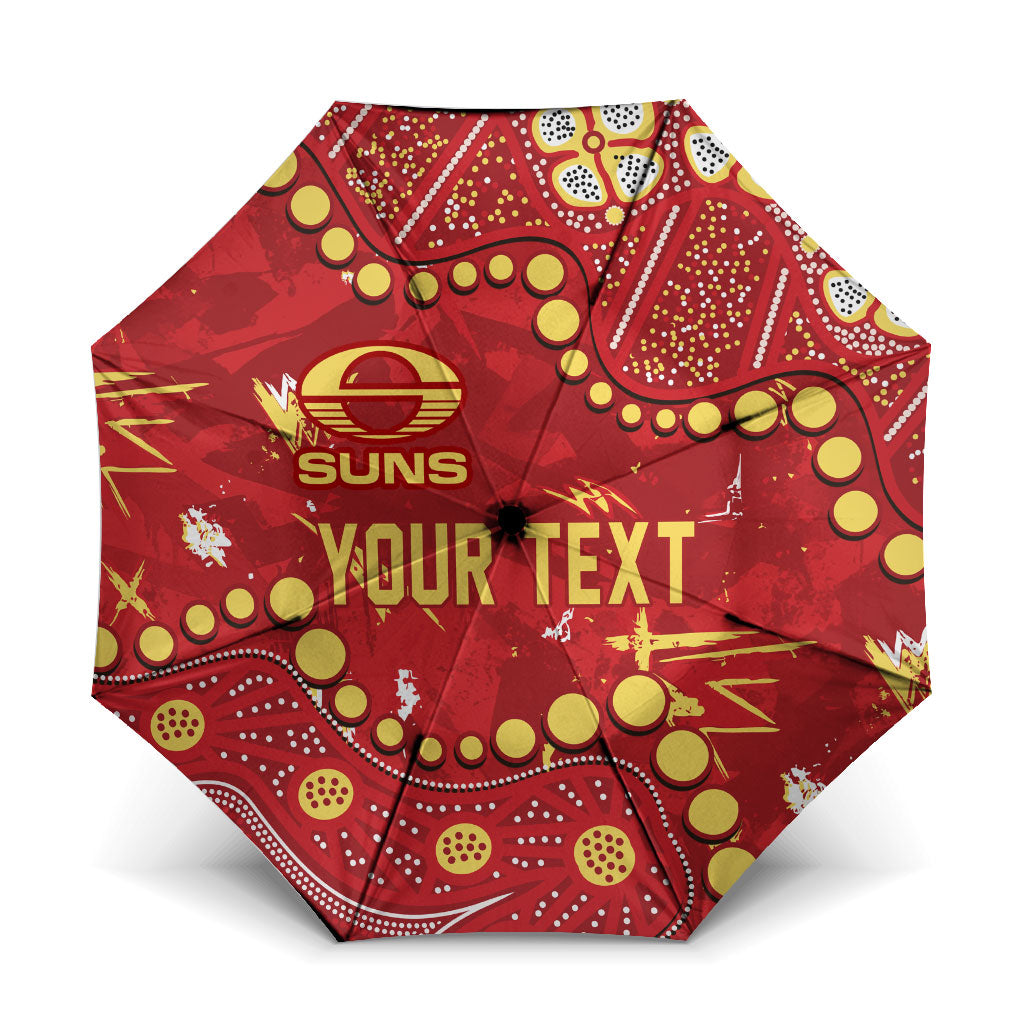 Personalized Gold Coast Suns Umbrella Aboriginal Pattern with Graffiti Style