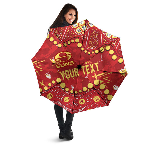 Personalized Gold Coast Suns Umbrella Aboriginal Pattern with Graffiti Style