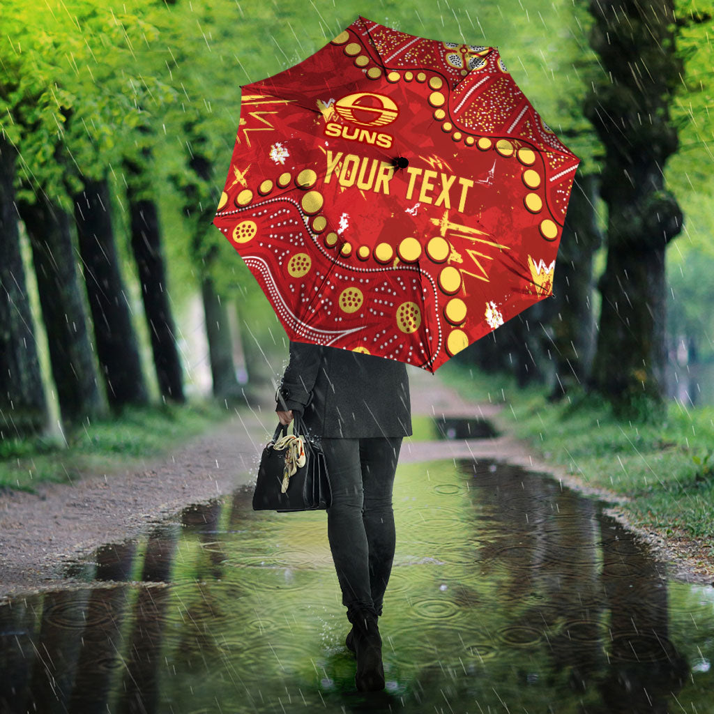Personalized Gold Coast Suns Umbrella Aboriginal Pattern with Graffiti Style