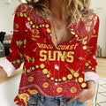 Personalized Gold Coast Suns Women Casual Shirt Aboriginal Pattern with Graffiti Style