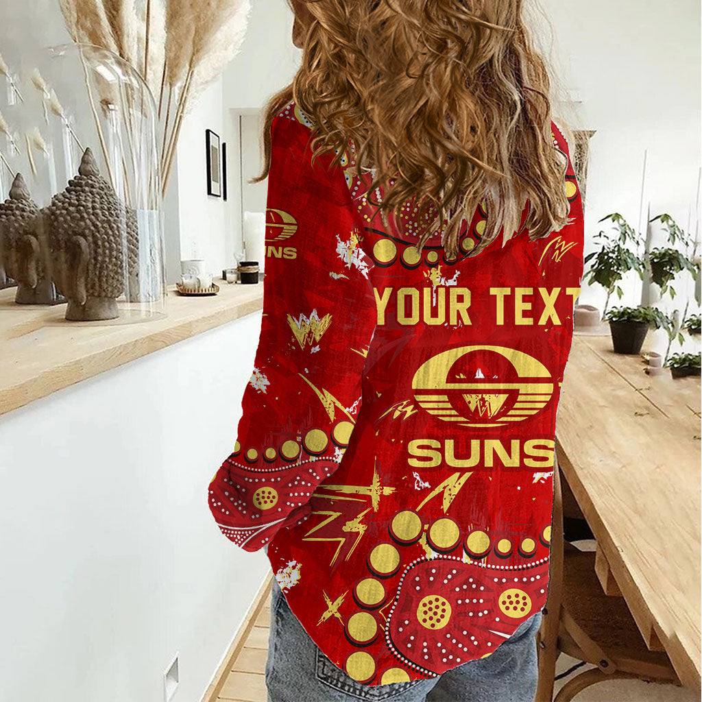 Personalized Gold Coast Suns Women Casual Shirt Aboriginal Pattern with Graffiti Style