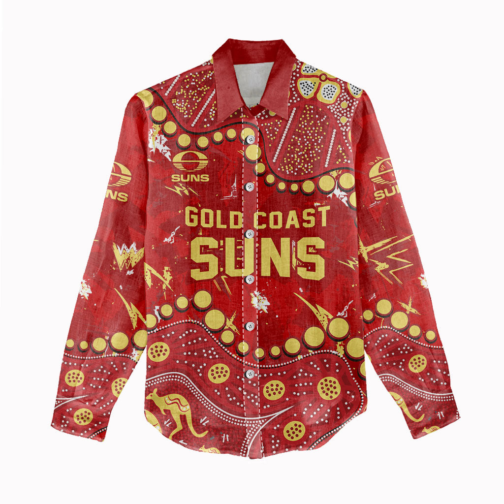 Personalized Gold Coast Suns Women Casual Shirt Aboriginal Pattern with Graffiti Style