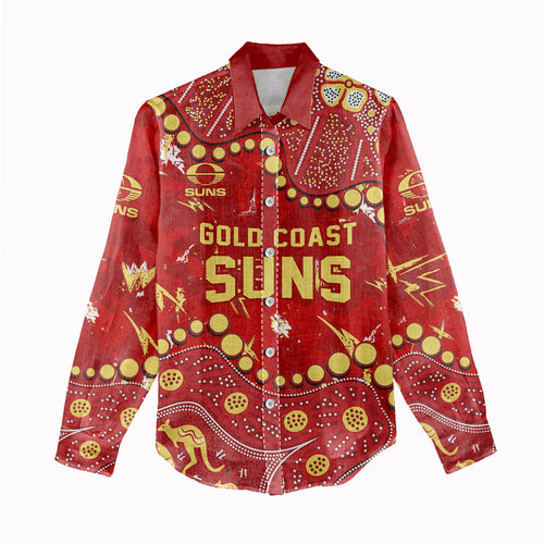 Personalized Gold Coast Suns Women Casual Shirt Aboriginal Pattern with Graffiti Style