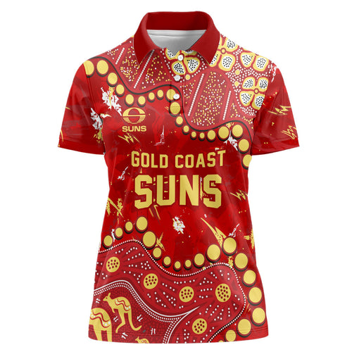 Personalized Gold Coast Suns Women Polo Shirt Aboriginal Pattern with Graffiti Style