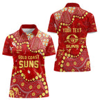 Personalized Gold Coast Suns Women Polo Shirt Aboriginal Pattern with Graffiti Style