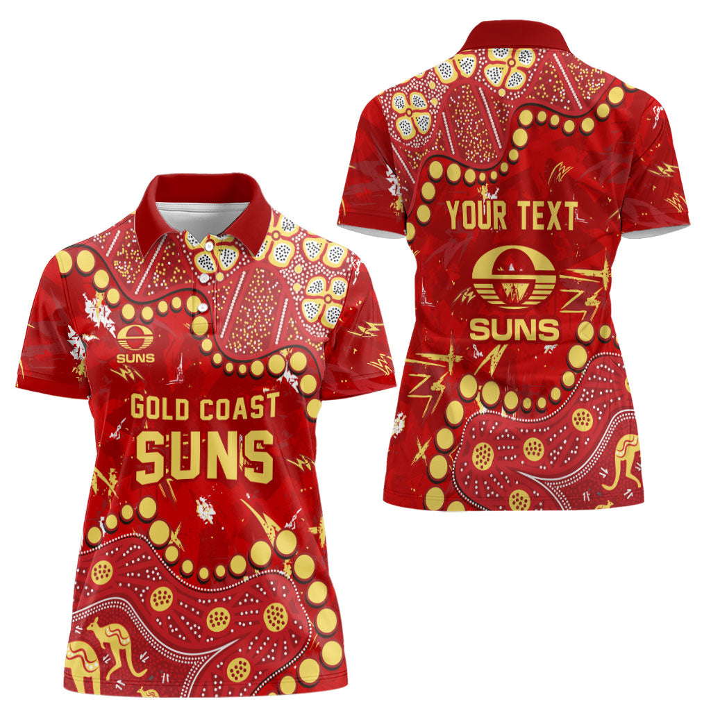 Personalized Gold Coast Suns Women Polo Shirt Aboriginal Pattern with Graffiti Style