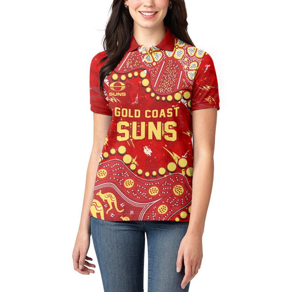 Personalized Gold Coast Suns Women Polo Shirt Aboriginal Pattern with Graffiti Style