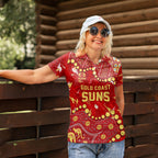 Personalized Gold Coast Suns Women Polo Shirt Aboriginal Pattern with Graffiti Style