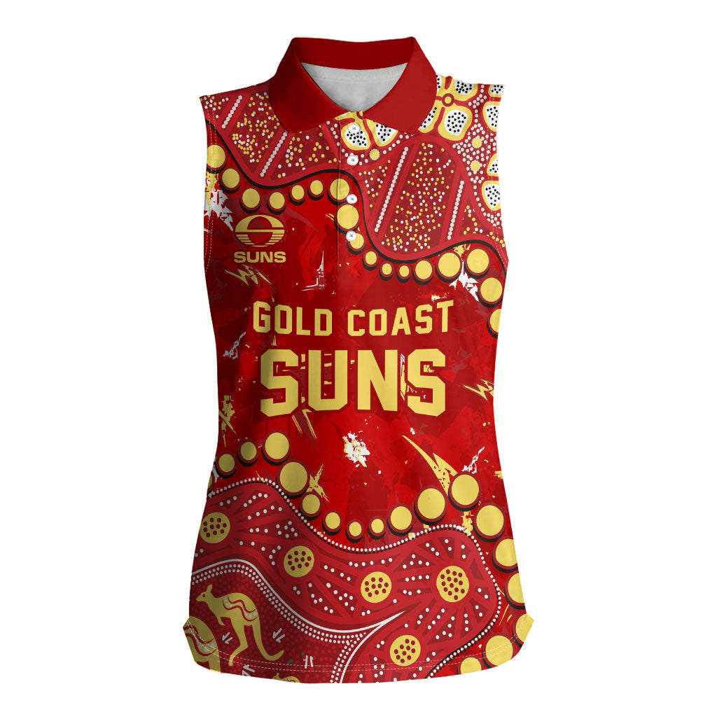 Personalized Gold Coast Suns Women Sleeveless Polo Shirt Aboriginal Pattern with Graffiti Style
