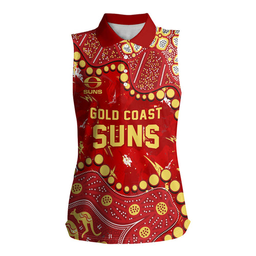 Personalized Gold Coast Suns Women Sleeveless Polo Shirt Aboriginal Pattern with Graffiti Style