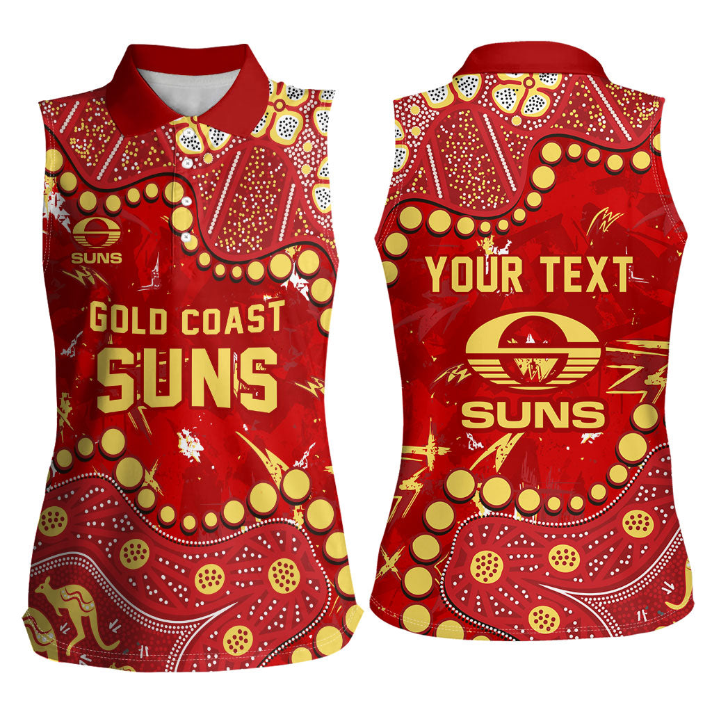 Personalized Gold Coast Suns Women Sleeveless Polo Shirt Aboriginal Pattern with Graffiti Style