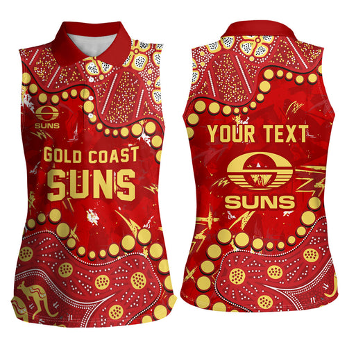 Personalized Gold Coast Suns Women Sleeveless Polo Shirt Aboriginal Pattern with Graffiti Style