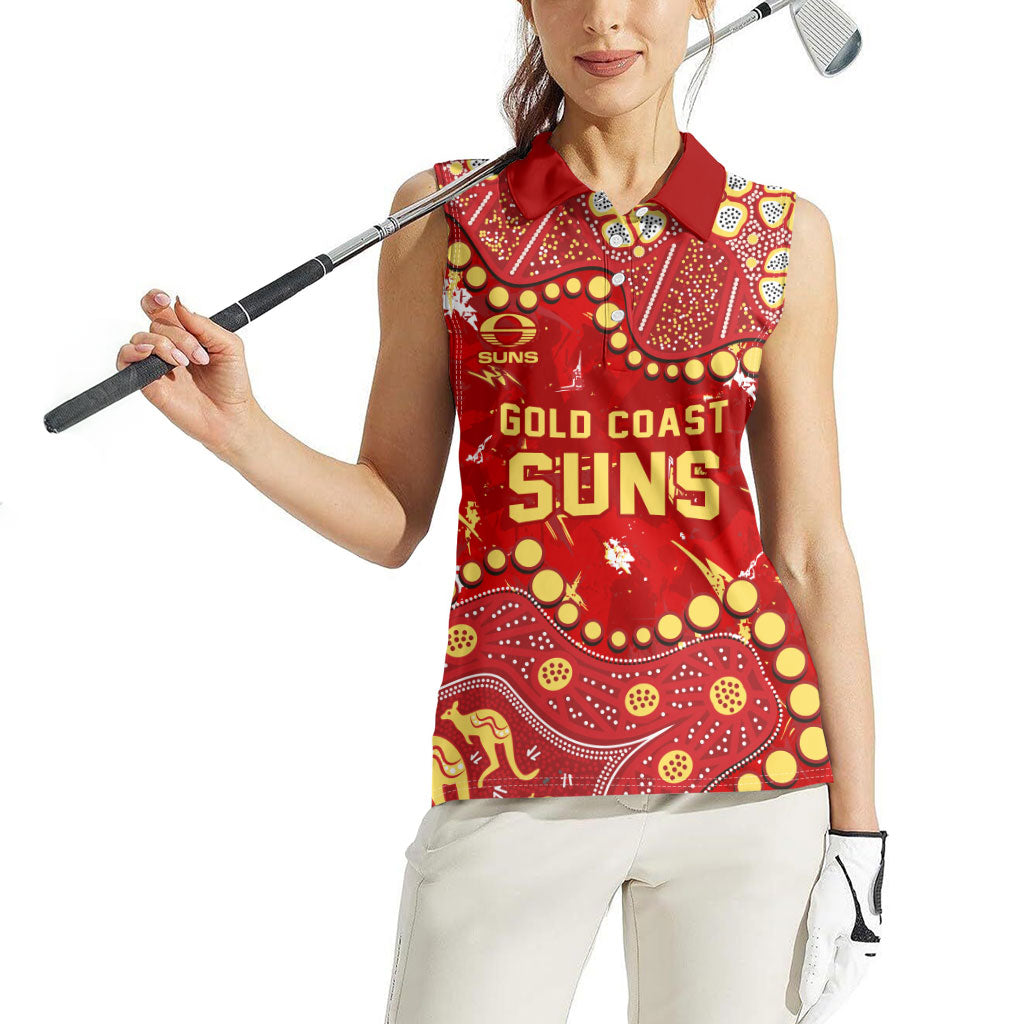 Personalized Gold Coast Suns Women Sleeveless Polo Shirt Aboriginal Pattern with Graffiti Style