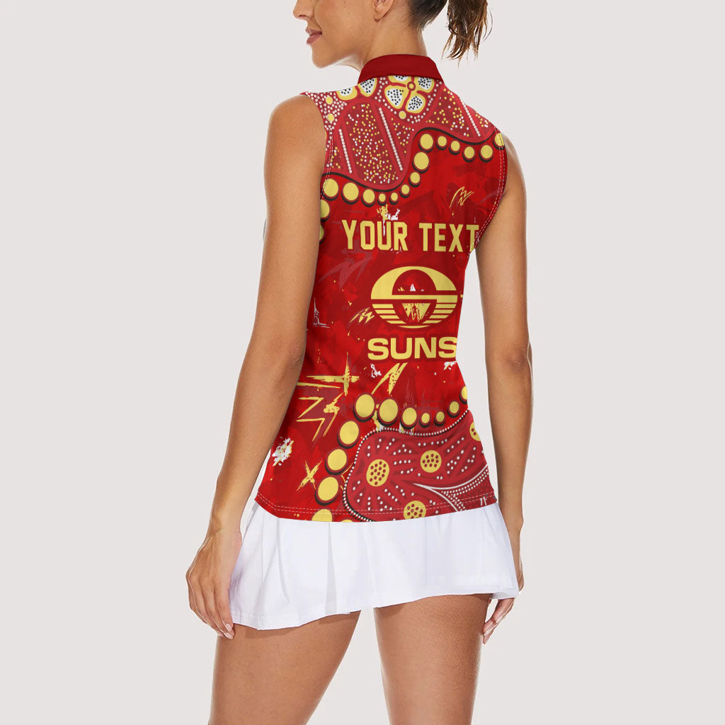Personalized Gold Coast Suns Women Sleeveless Polo Shirt Aboriginal Pattern with Graffiti Style