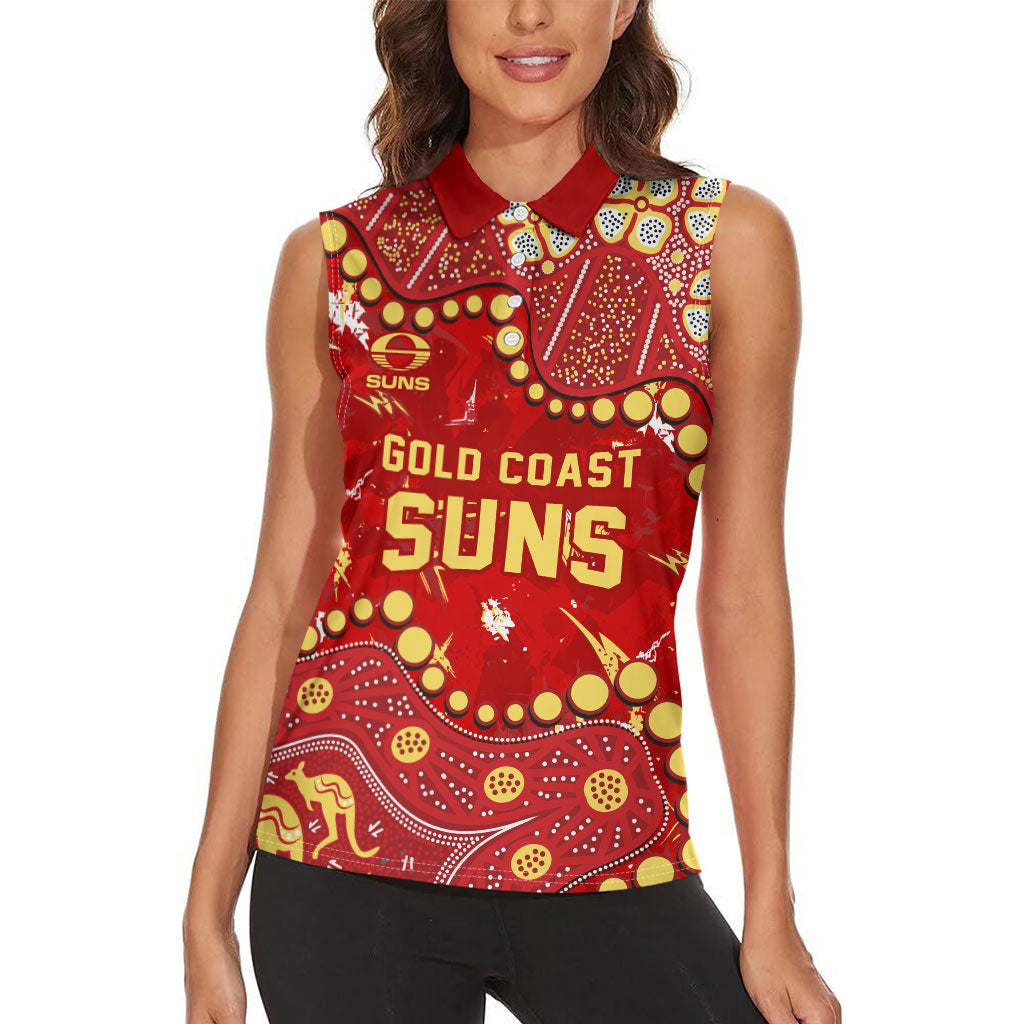 Personalized Gold Coast Suns Women Sleeveless Polo Shirt Aboriginal Pattern with Graffiti Style