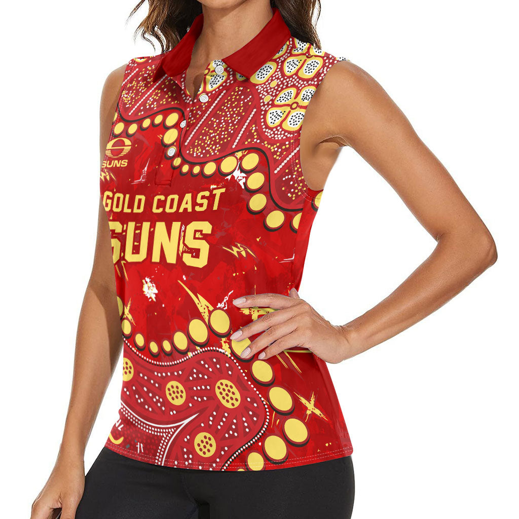 Personalized Gold Coast Suns Women Sleeveless Polo Shirt Aboriginal Pattern with Graffiti Style