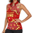 Personalized Gold Coast Suns Women Sleeveless Polo Shirt Aboriginal Pattern with Graffiti Style