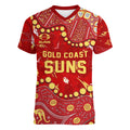 Personalized Gold Coast Suns Women V-Neck T-Shirt Aboriginal Pattern with Graffiti Style