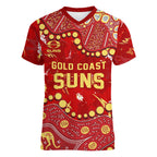 Personalized Gold Coast Suns Women V-Neck T-Shirt Aboriginal Pattern with Graffiti Style