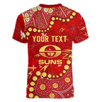 Personalized Gold Coast Suns Women V-Neck T-Shirt Aboriginal Pattern with Graffiti Style