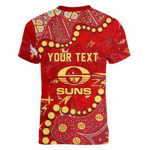 Personalized Gold Coast Suns Women V-Neck T-Shirt Aboriginal Pattern with Graffiti Style