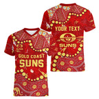 Personalized Gold Coast Suns Women V-Neck T-Shirt Aboriginal Pattern with Graffiti Style