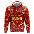 Personalized Gold Coast Suns Zip Hoodie Aboriginal Pattern with Graffiti Style