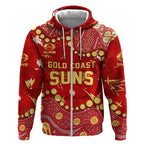 Personalized Gold Coast Suns Zip Hoodie Aboriginal Pattern with Graffiti Style