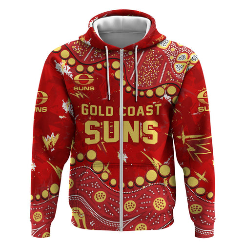 Personalized Gold Coast Suns Zip Hoodie Aboriginal Pattern with Graffiti Style