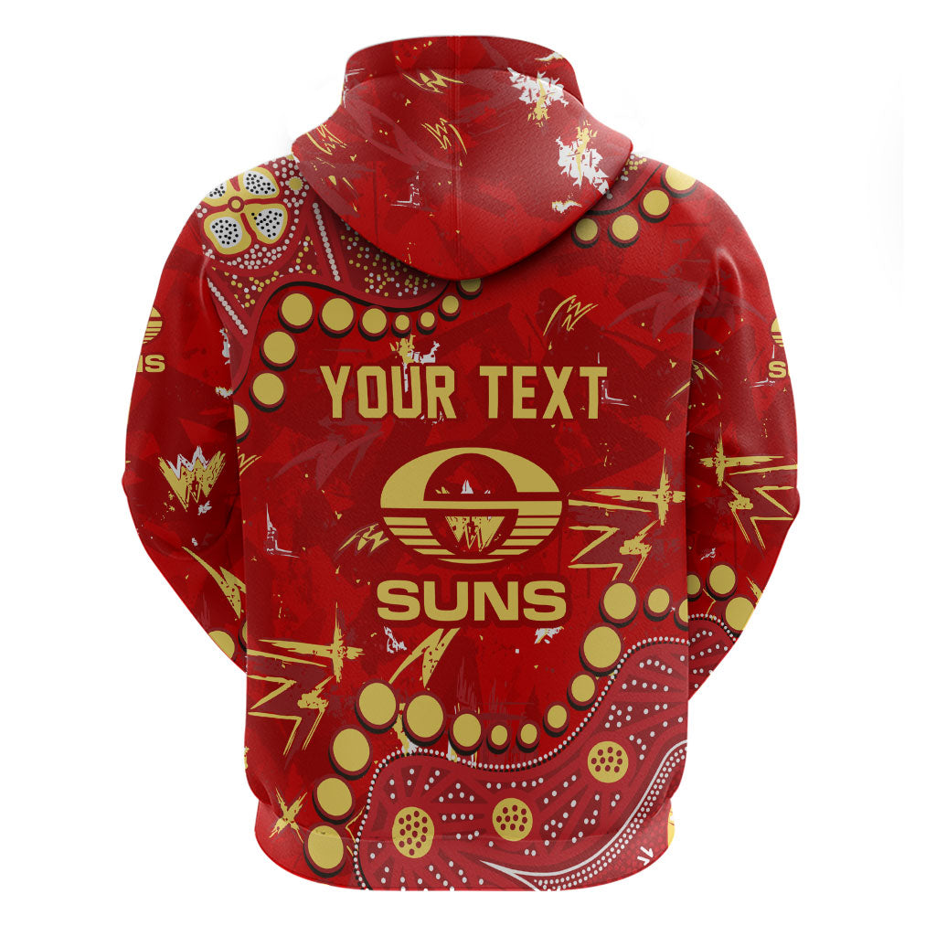Personalized Gold Coast Suns Zip Hoodie Aboriginal Pattern with Graffiti Style