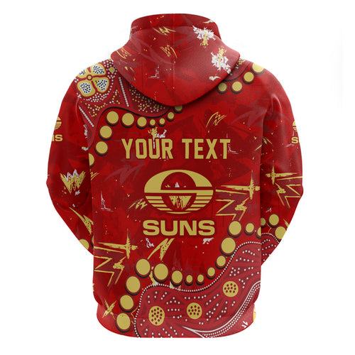 Personalized Gold Coast Suns Zip Hoodie Aboriginal Pattern with Graffiti Style