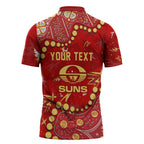 Personalized Gold Coast Suns Zipper Polo Shirt Aboriginal Pattern with Graffiti Style