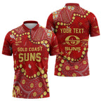 Personalized Gold Coast Suns Zipper Polo Shirt Aboriginal Pattern with Graffiti Style