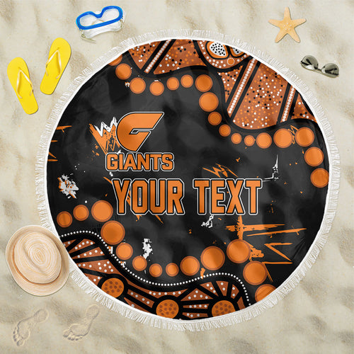 Personalized Greater Western Sydney Giants Beach Blanket Aboriginal Pattern with Graffiti Style