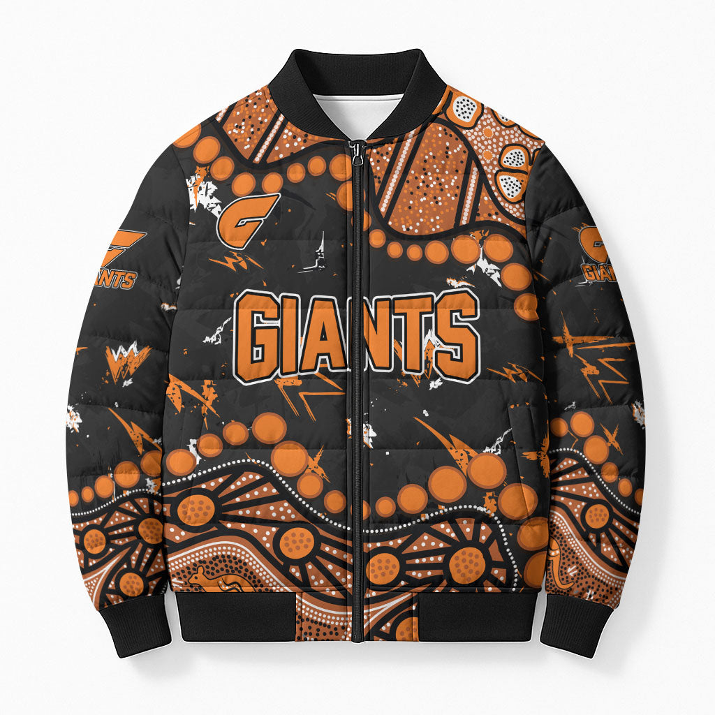 Personalized Greater Western Sydney Giants Bomber Puffer Jacket Aboriginal Pattern with Graffiti Style