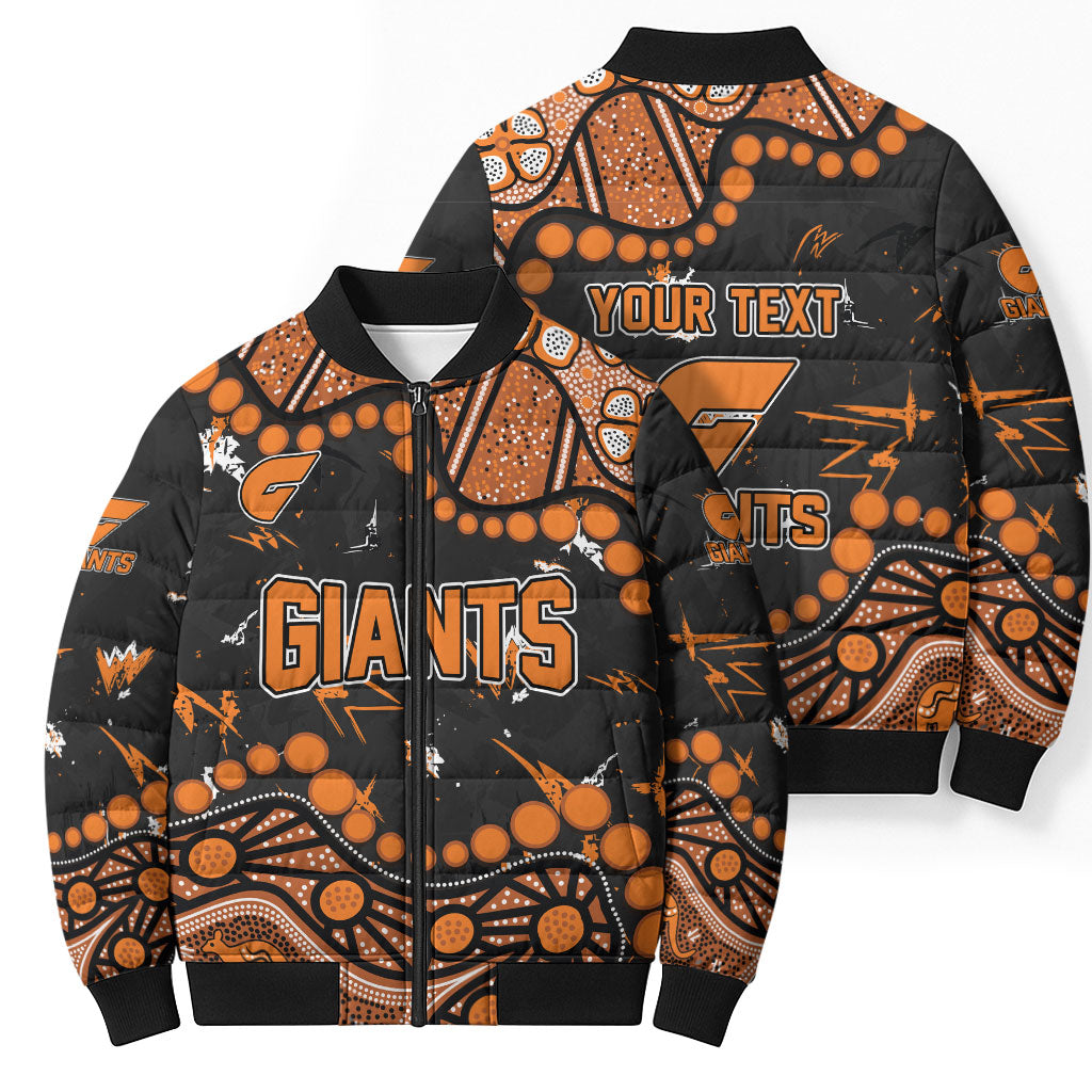 Personalized Greater Western Sydney Giants Bomber Puffer Jacket Aboriginal Pattern with Graffiti Style