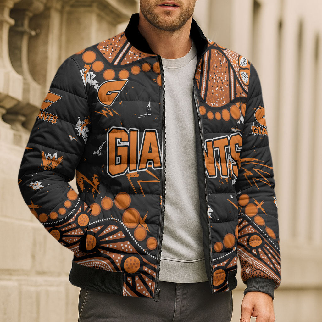 Personalized Greater Western Sydney Giants Bomber Puffer Jacket Aboriginal Pattern with Graffiti Style