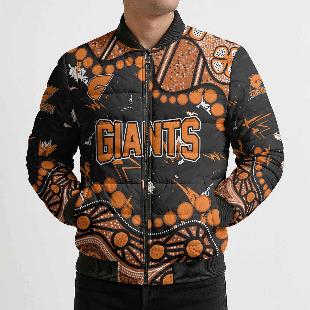 Personalized Greater Western Sydney Giants Bomber Puffer Jacket Aboriginal Pattern with Graffiti Style