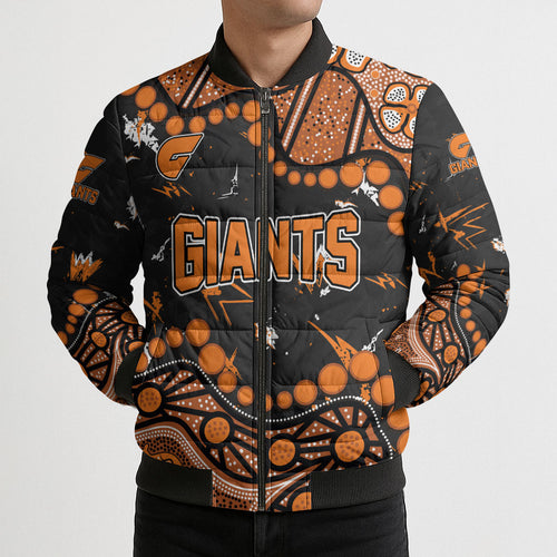 Personalized Greater Western Sydney Giants Bomber Puffer Jacket Aboriginal Pattern with Graffiti Style