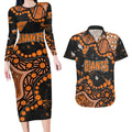 Personalized Greater Western Sydney Giants Couples Matching Long Sleeve Bodycon Dress and Hawaiian Shirt Aboriginal Pattern with Graffiti Style