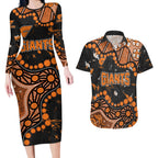 Personalized Greater Western Sydney Giants Couples Matching Long Sleeve Bodycon Dress and Hawaiian Shirt Aboriginal Pattern with Graffiti Style