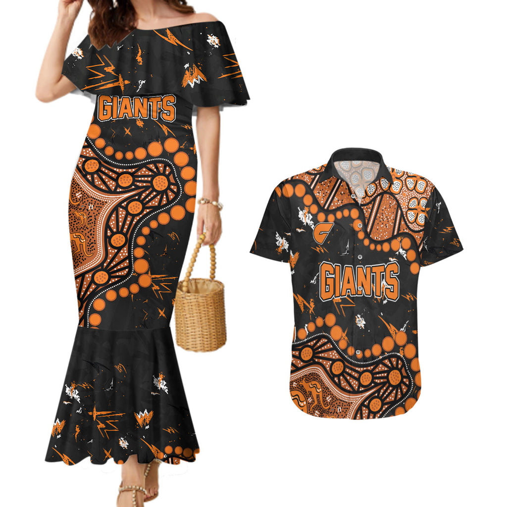 Personalized Greater Western Sydney Giants Couples Matching Mermaid Dress and Hawaiian Shirt Aboriginal Pattern with Graffiti Style