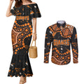 Personalized Greater Western Sydney Giants Couples Matching Mermaid Dress and Long Sleeve Button Shirt Aboriginal Pattern with Graffiti Style