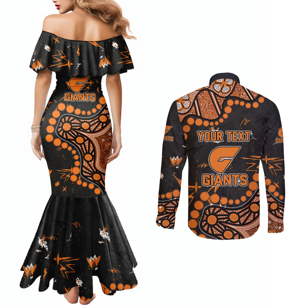 Personalized Greater Western Sydney Giants Couples Matching Mermaid Dress and Long Sleeve Button Shirt Aboriginal Pattern with Graffiti Style