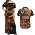 Personalized Greater Western Sydney Giants Couples Matching Off Shoulder Maxi Dress and Hawaiian Shirt Aboriginal Pattern with Graffiti Style