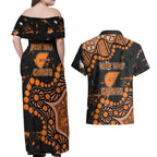 Personalized Greater Western Sydney Giants Couples Matching Off Shoulder Maxi Dress and Hawaiian Shirt Aboriginal Pattern with Graffiti Style