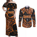 Personalized Greater Western Sydney Giants Couples Matching Off Shoulder Maxi Dress and Long Sleeve Button Shirt Aboriginal Pattern with Graffiti Style