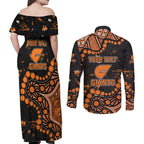 Personalized Greater Western Sydney Giants Couples Matching Off Shoulder Maxi Dress and Long Sleeve Button Shirt Aboriginal Pattern with Graffiti Style